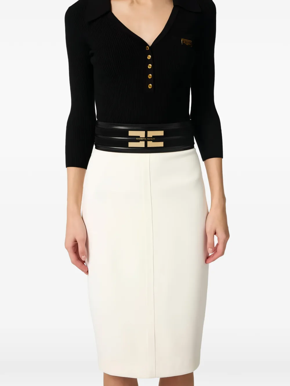 Elisabetta Franchi Leren riem met logoplakkaat Zwart