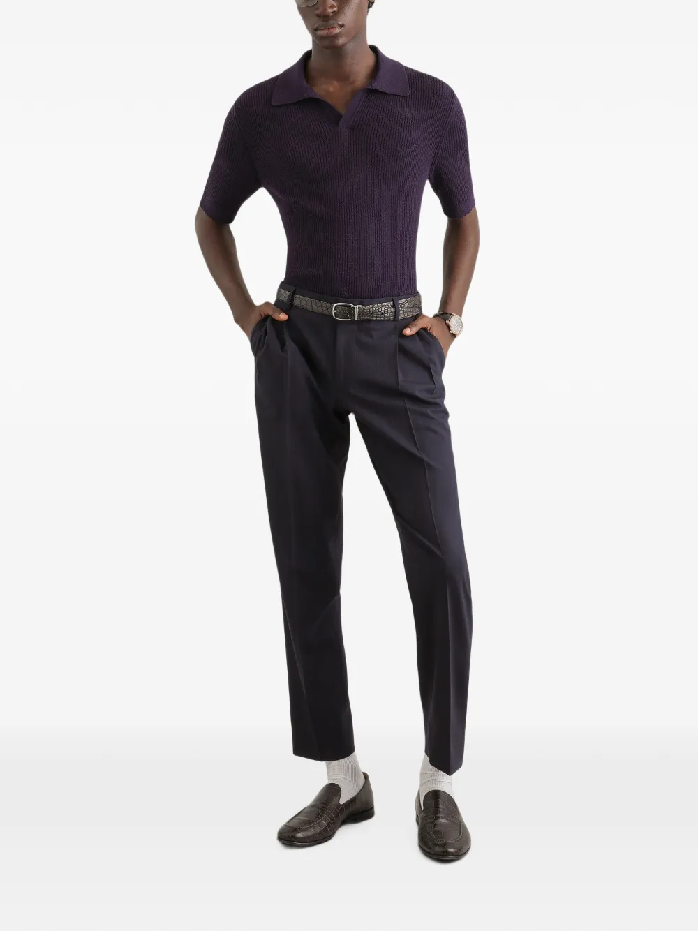 Dolce & Gabbana Ribgebreid poloshirt Blauw