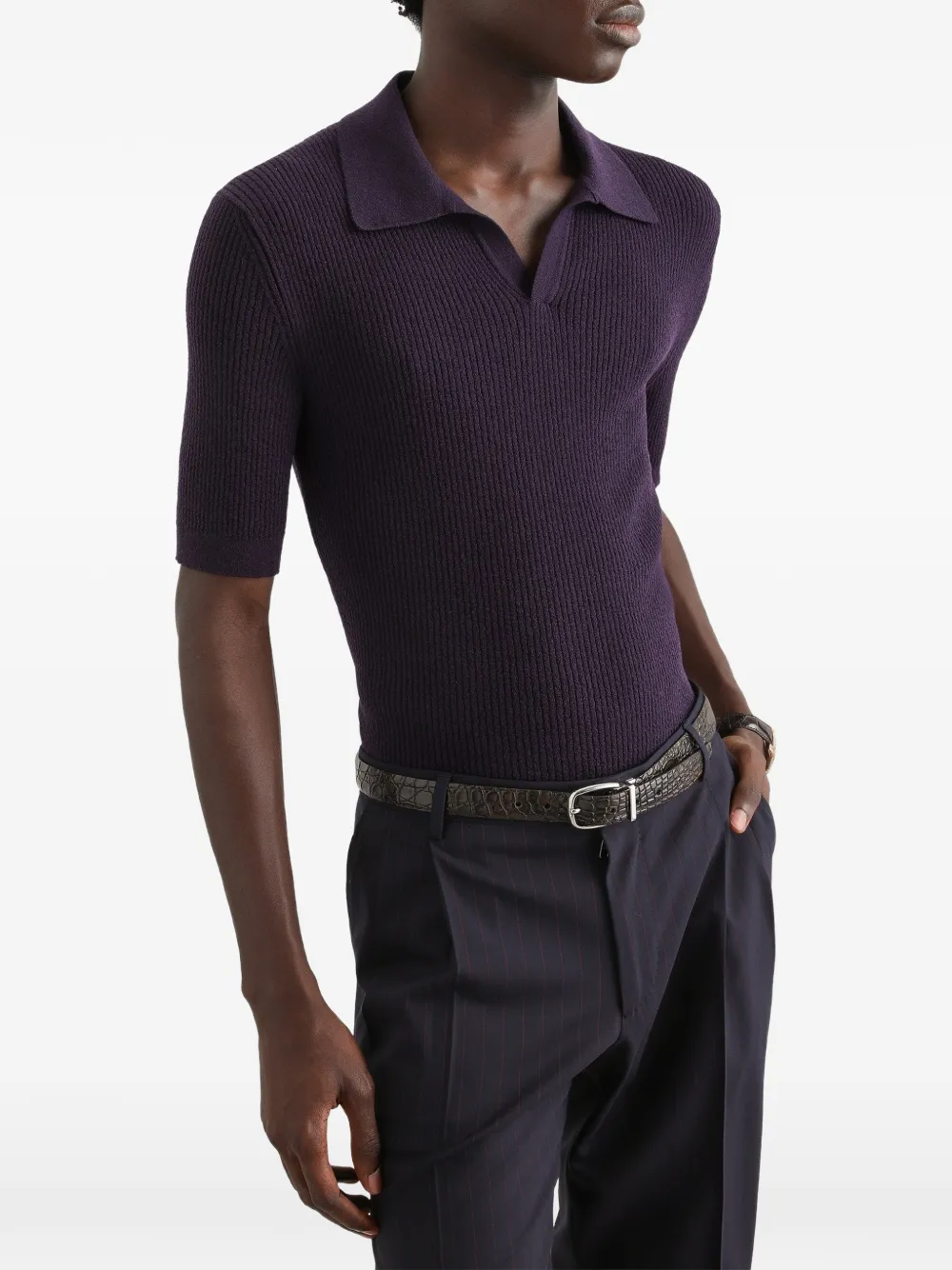 Dolce & Gabbana Ribgebreid poloshirt Blauw