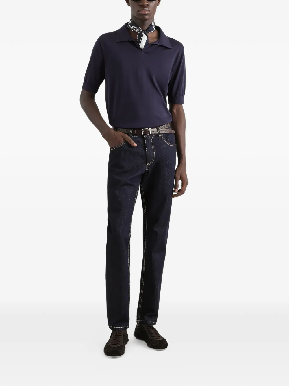 Dolce & Gabbana Gebreid zijden poloshirt Blauw