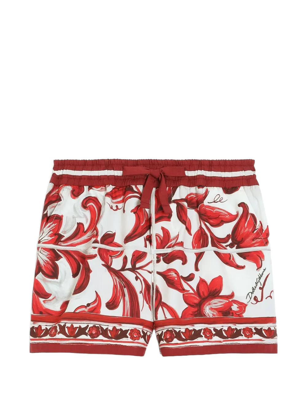 Dolce & Gabbana Kids Shorts in popeline con stampa maiolica - Bianco