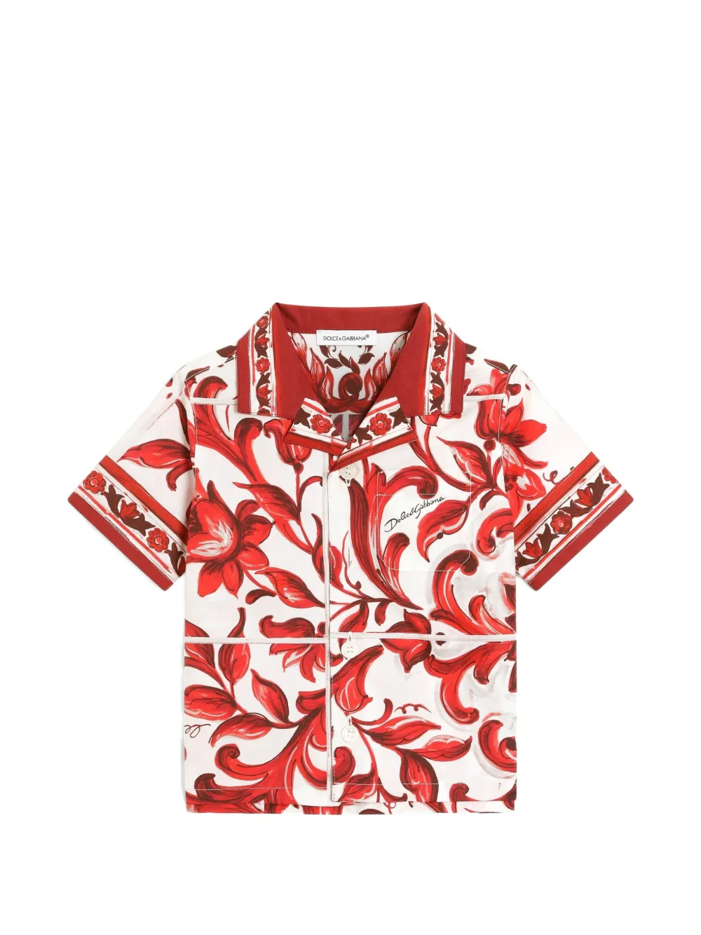 Dolce & Gabbana Kids Camicia in popeline con stampa maiolica - Bianco