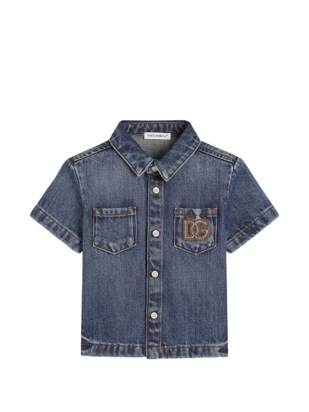 Dolce & Gabbana Kids Camicia denim con logo - Blu