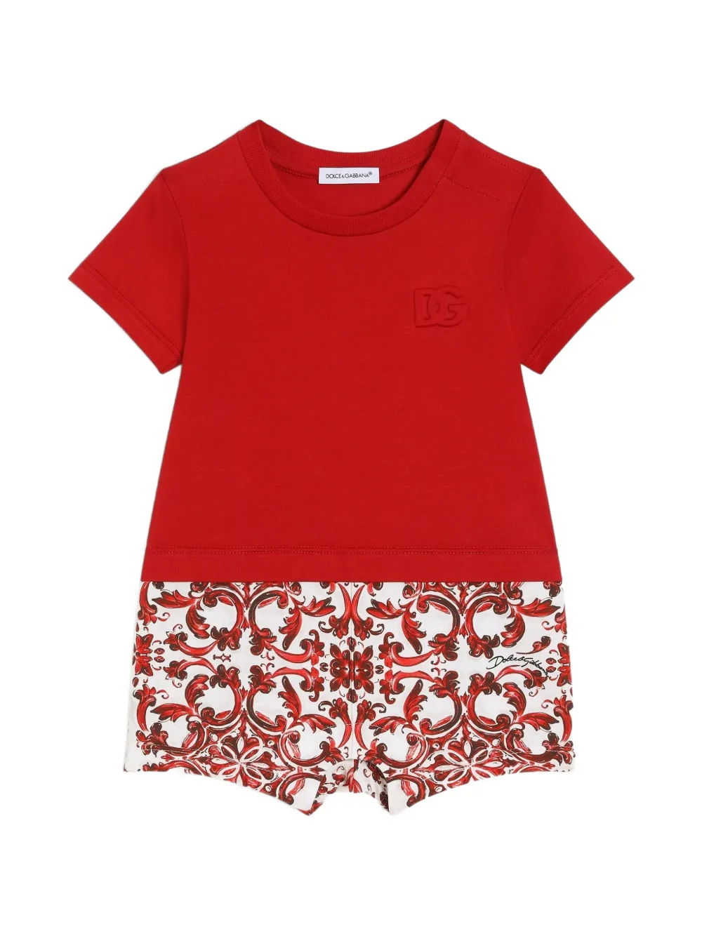 Dolce & Gabbana Kids Jersey-Strampler mit Majolika-Print - Rot
