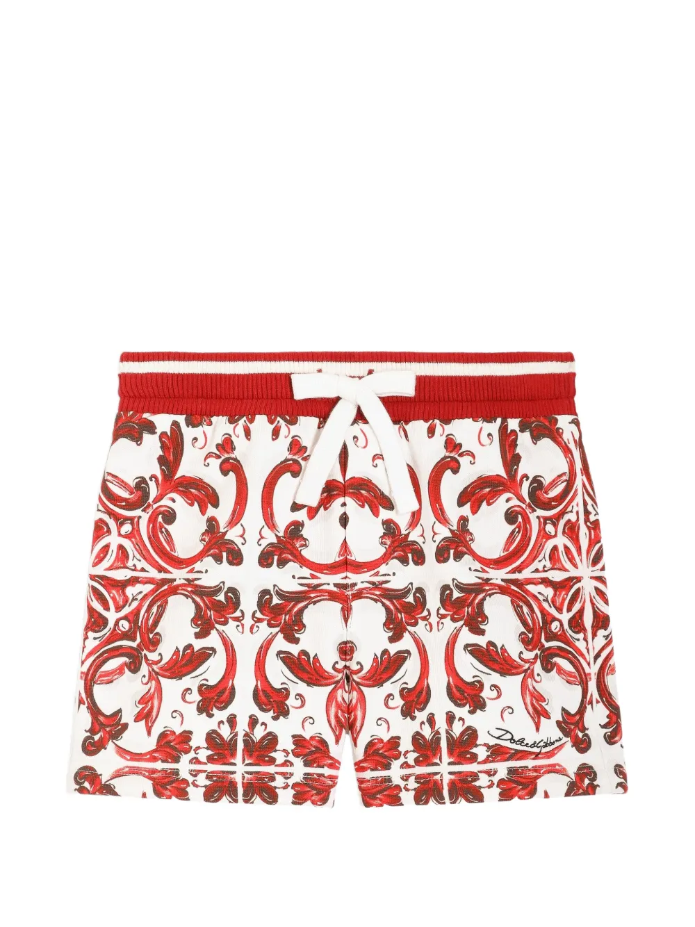 Dolce & Gabbana Kids Bermuda in pile con stampa maiolica - Bianco