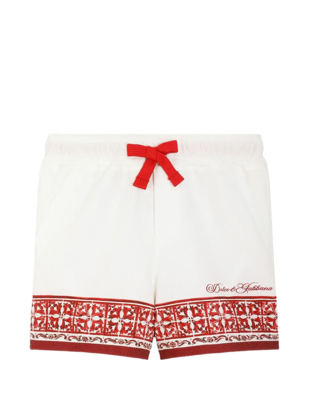 Dolce & Gabbana Kids Bermuda in piqué con stampa maiolica - Bianco