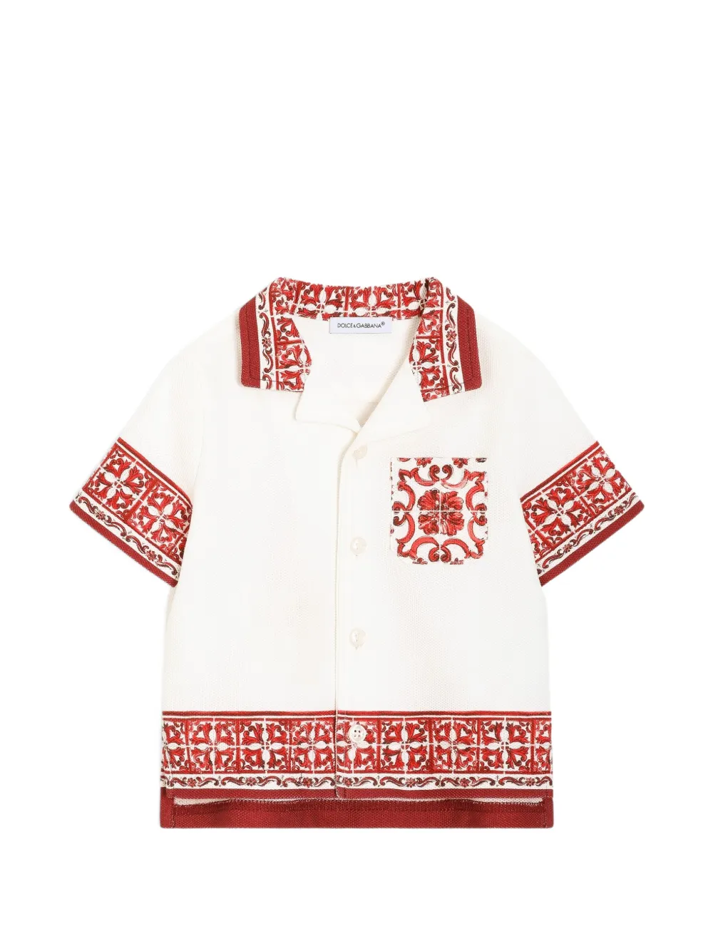 Dolce & Gabbana Kids majolica-print double piqué shirt - Neutrals