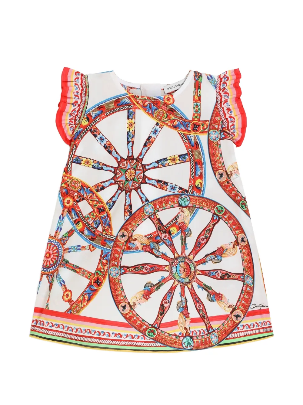 Dolce & Gabbana Kids Abito svasato in popeline con stampa Carretto - Bianco