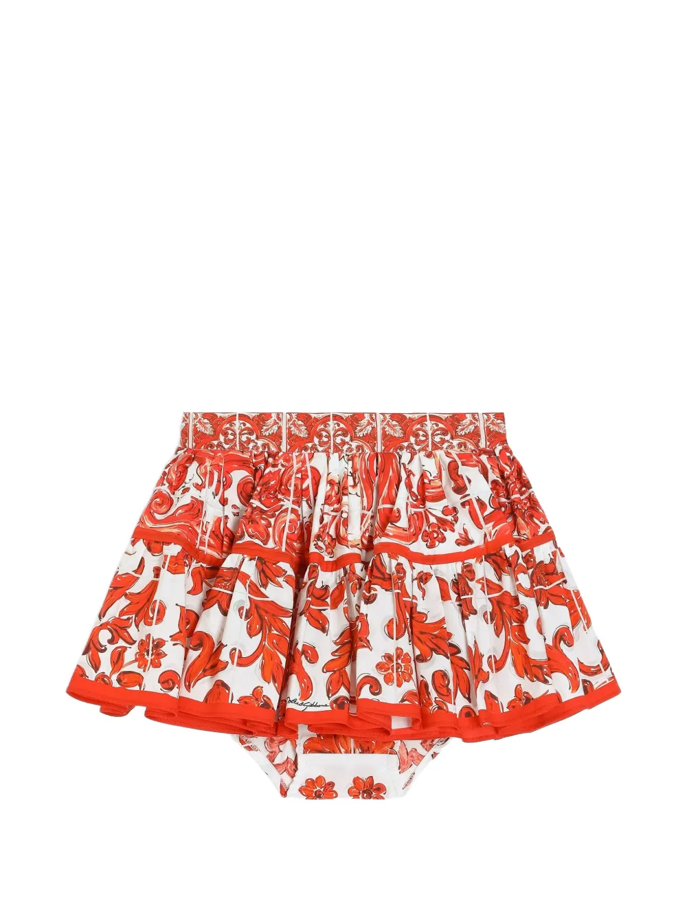 Dolce & Gabbana Kids Gonna in popeline con stampa maiolica - Bianco
