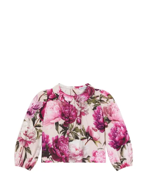 Dolce & Gabbana Kids peony-print cotton flannel blouse