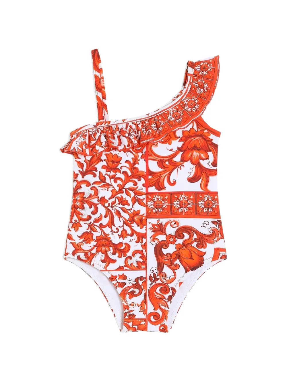 Dolce & Gabbana Kids majolica-print one-piece swimsuit - Orange