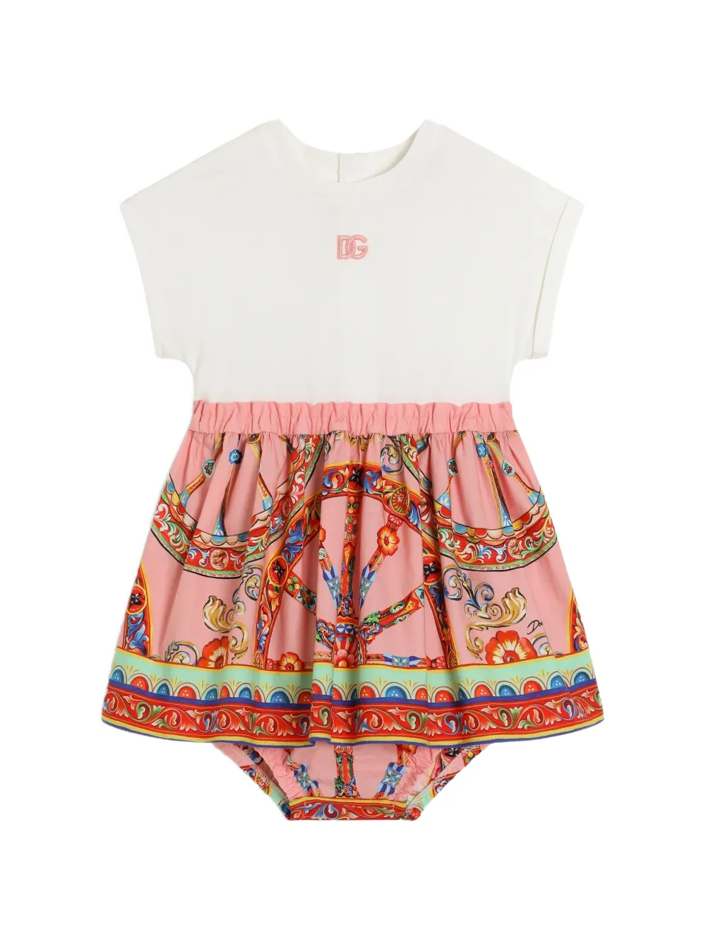 Dolce & Gabbana Kids Carretto-print mix-material dress - Pink