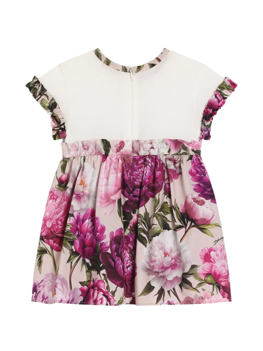 Dolce & Gabbana Kids Jurk van gemengde materialen met pioen-print Beige
