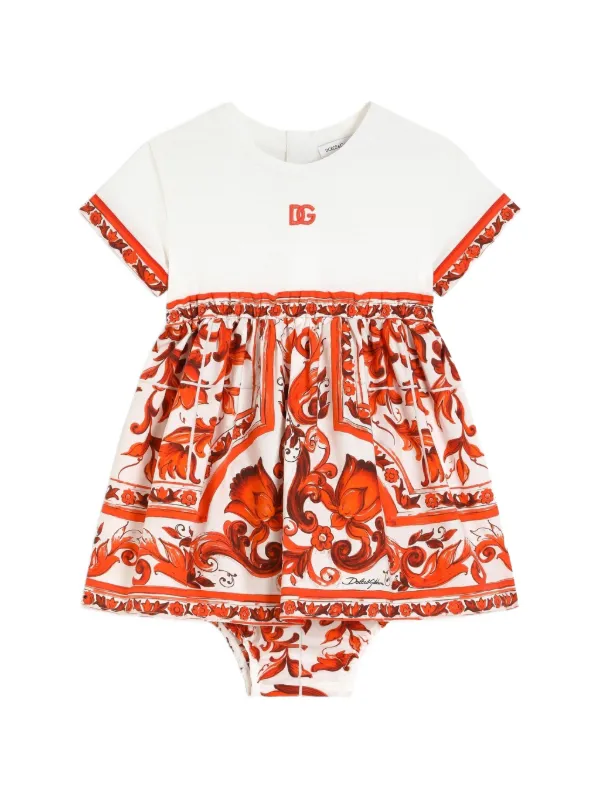 Dolce & Gabbana Kids majolica-print Jersey And Poplin Dress With