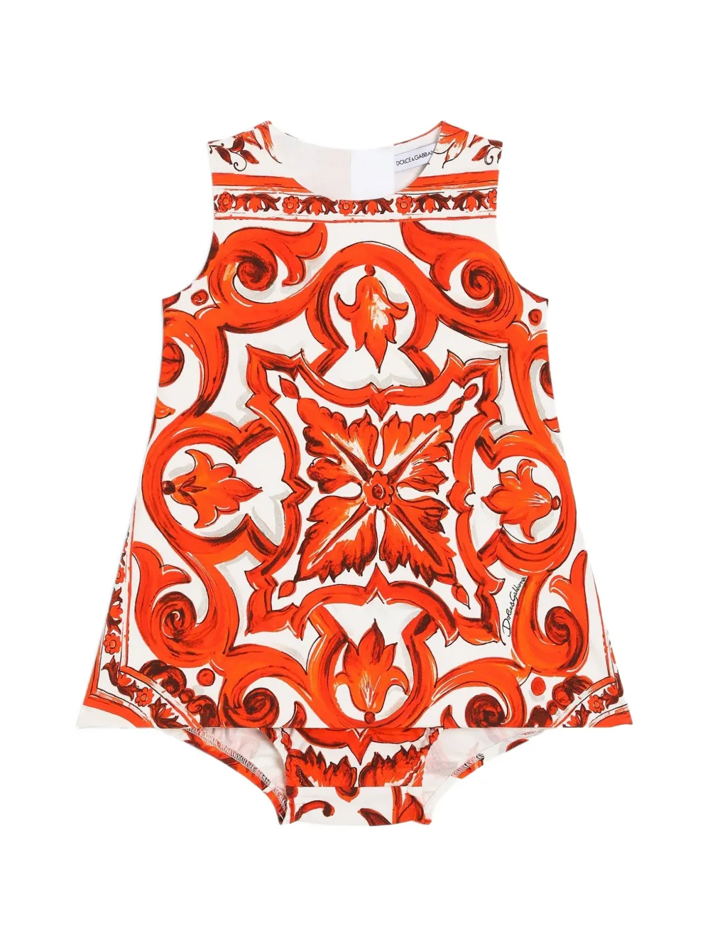 Dolce & Gabbana Kids Kleid mit Majolika-Print und Interlock-Shorts - Weiß