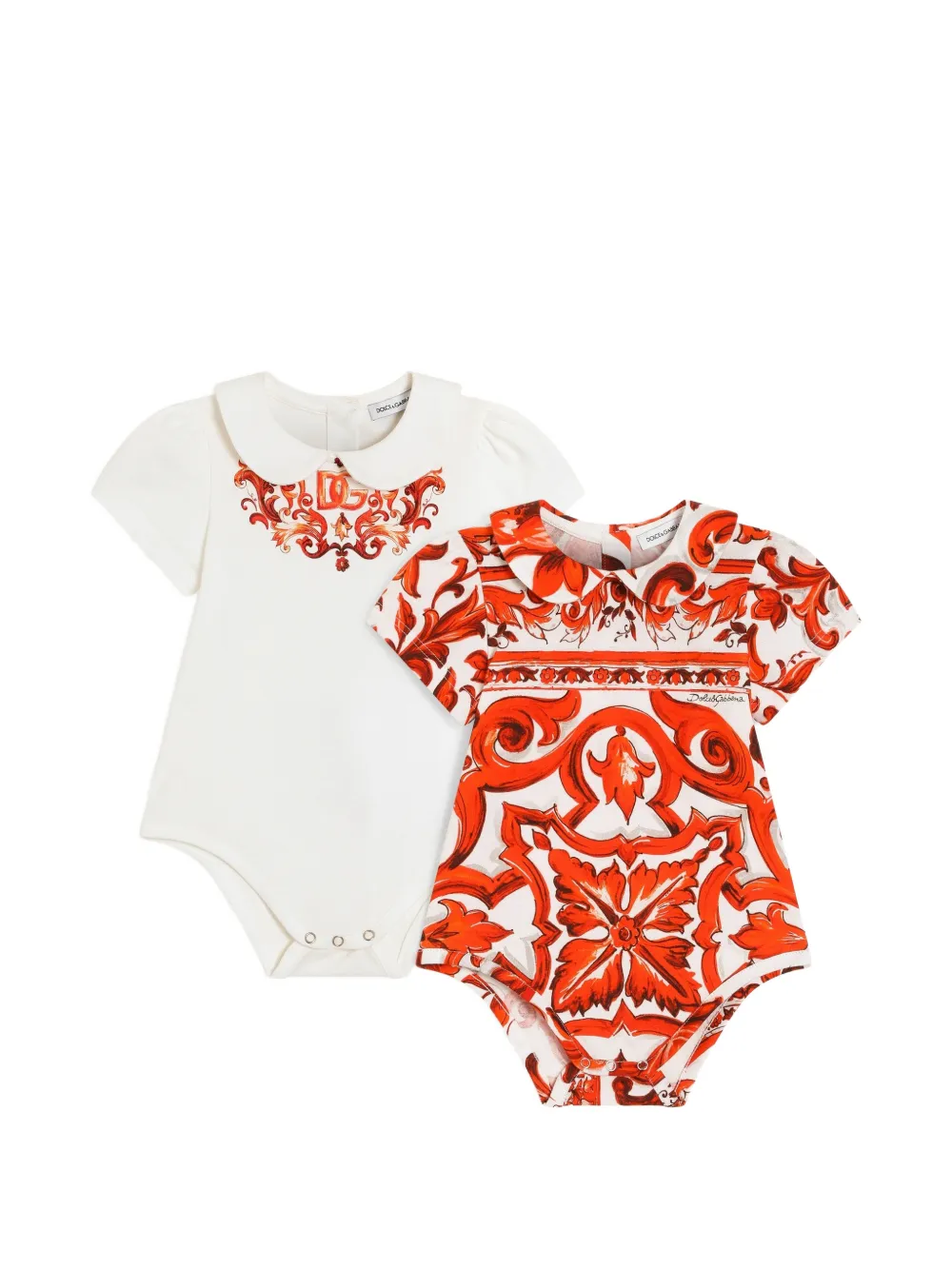 Dolce & Gabbana Kids Strampler-Geschenkset mit Majolica-Print - Orange