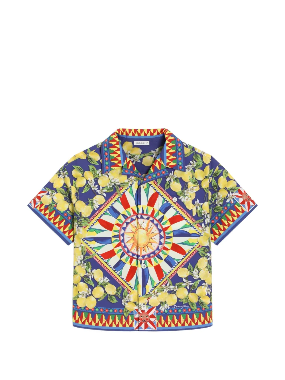 Dolce & Gabbana Kids Polo in popeline con stampa Carretto - Blu
