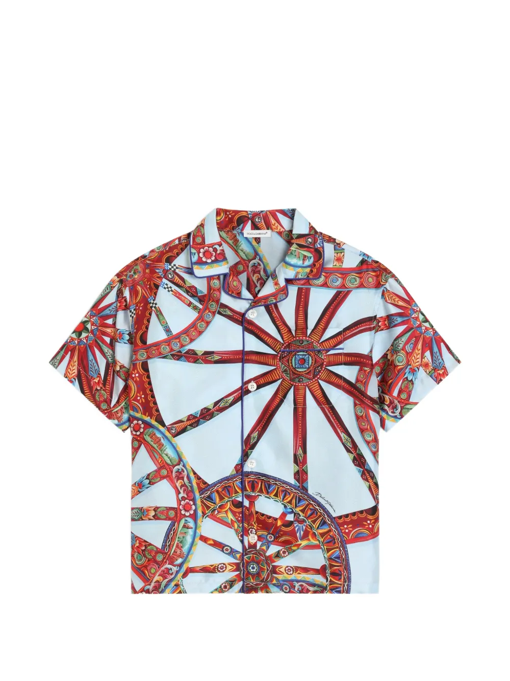 Dolce & Gabbana Kids Seidenhemd mit Carretto-Print - Blau