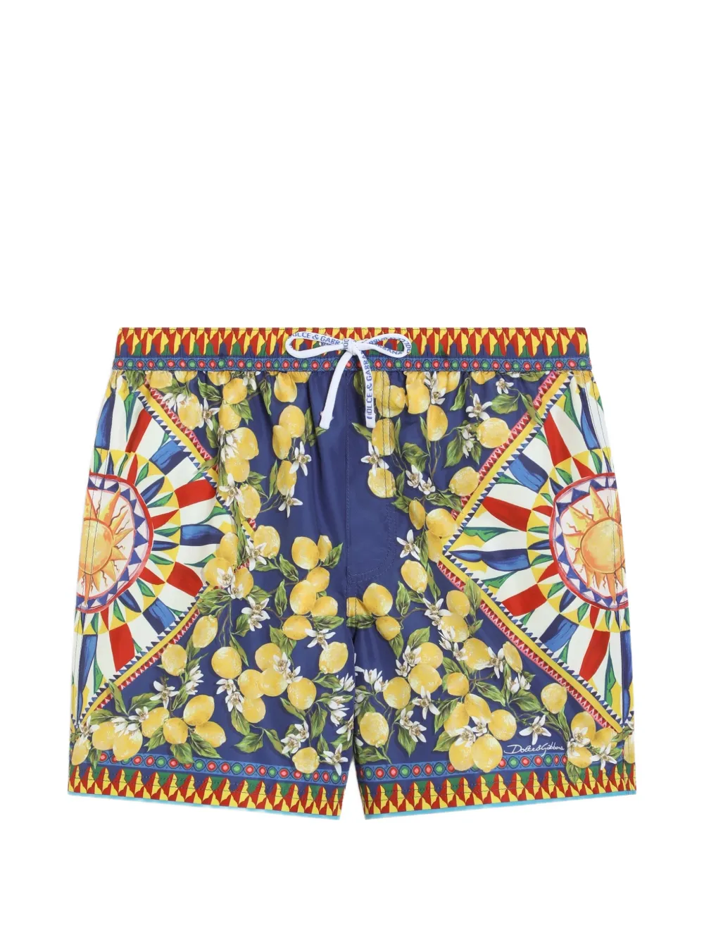 Dolce & Gabbana Kids Badeshorts aus Nylon mit Carretto-Print - Blau