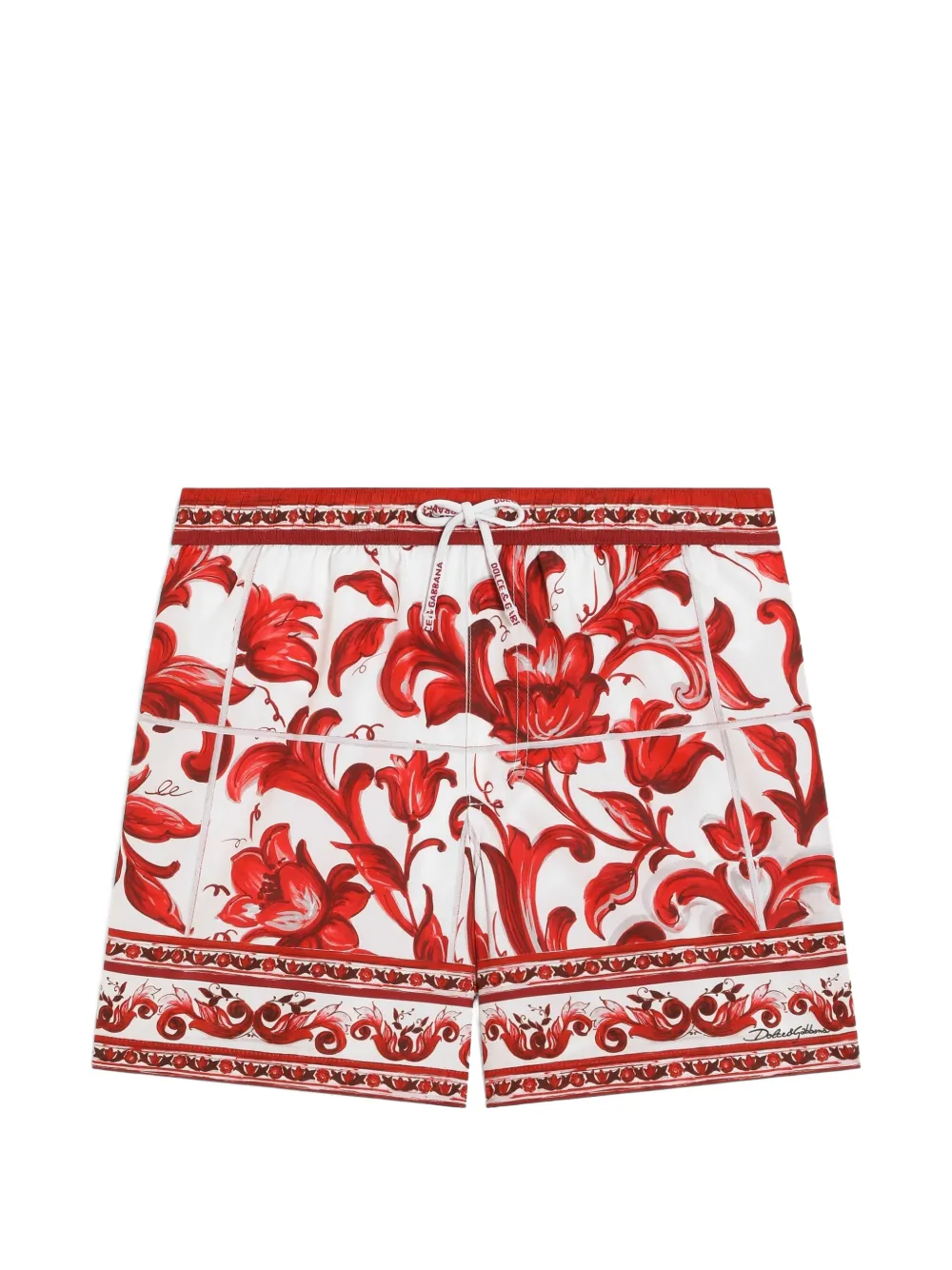Dolce & Gabbana Kids Nylon-Boxershorts mit Majolika-Print - Weiß