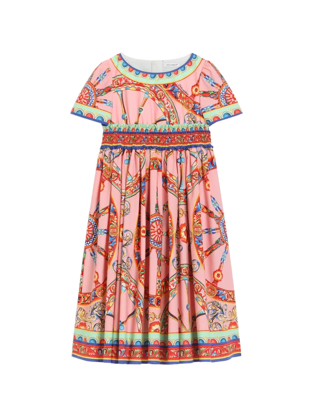 Dolce & Gabbana Kids Abito svasato in popeline con stampa Carretto - Rosa