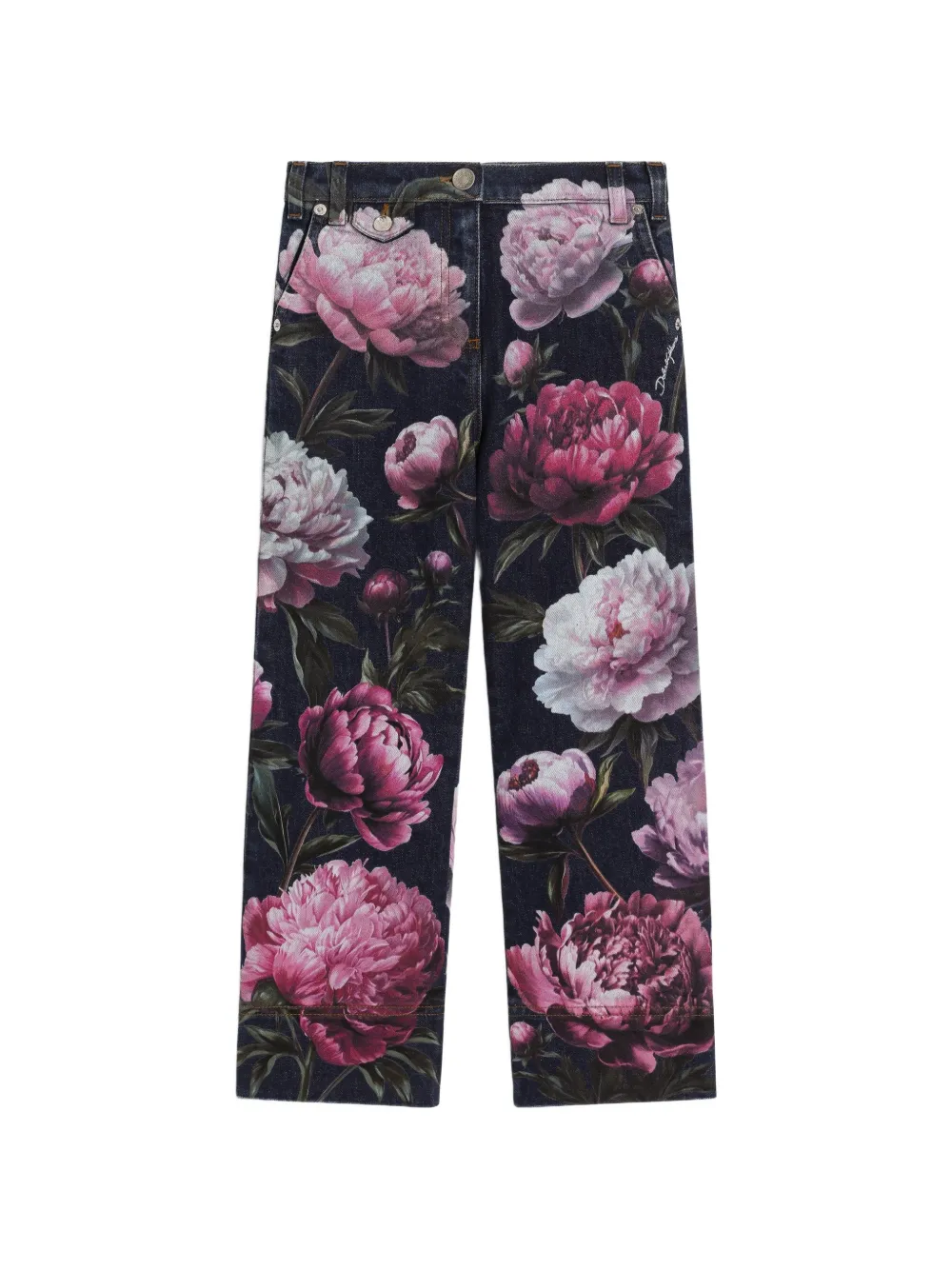 Dolce & Gabbana Kids peony-print denim trousers - Nero