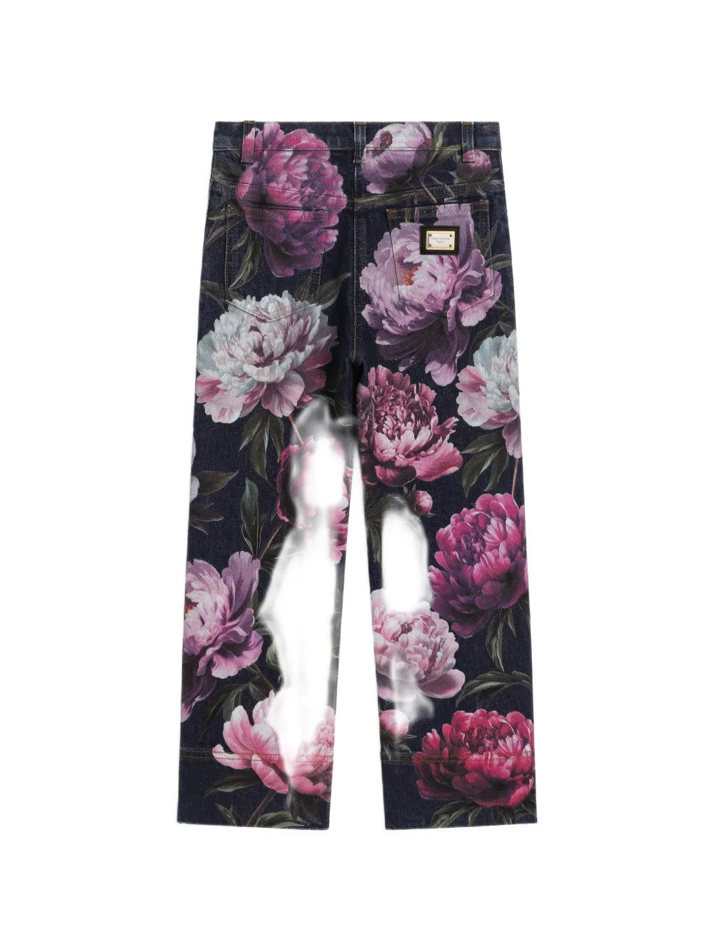 Dolce & Gabbana Kids peony-print denim trousers Zwart