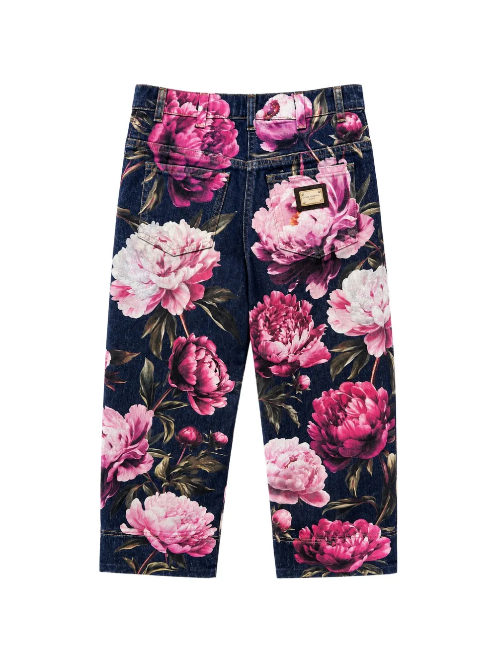 Dolce & Gabbana Kids Denim broek met pioen-print Zwart