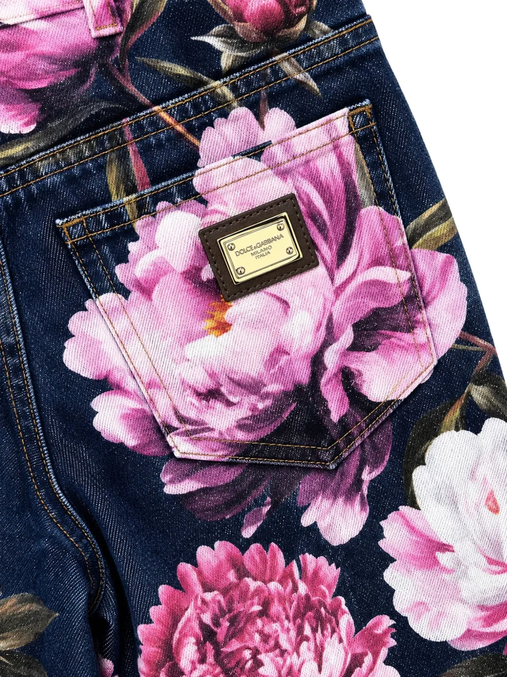 Dolce & Gabbana Kids Denim broek met pioen-print Zwart