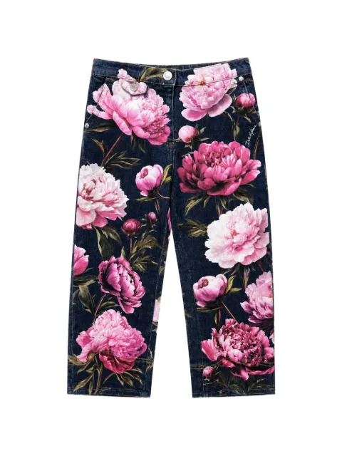Dolce & Gabbana Kids peony-print denim trousers