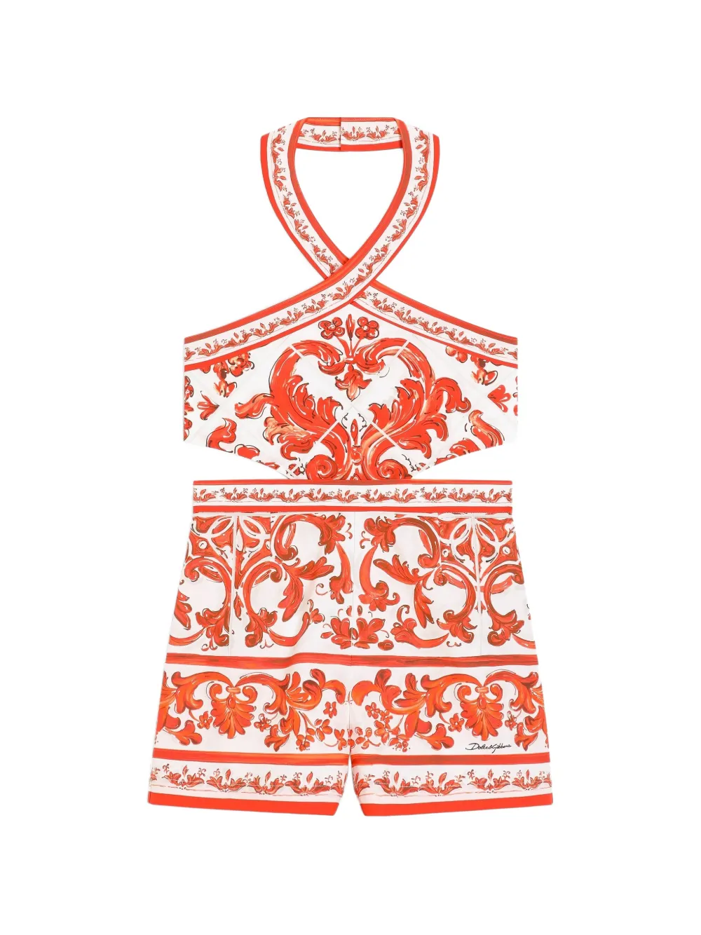 Dolce & Gabbana Kids Popeline-Jumpsuit mit Majolika-Print - Weiß