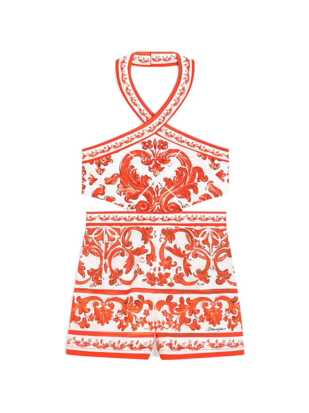 Dolce & Gabbana Kids Popeline jumpsuit met Majolica-print Wit