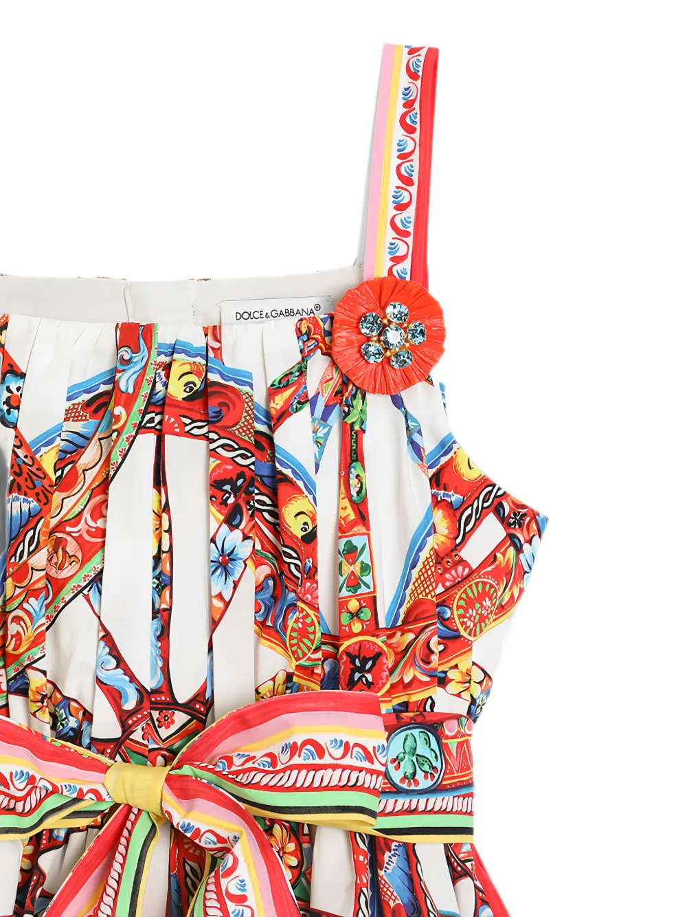 Dolce & Gabbana Kids Popeline jurk met Carretto-print Wit