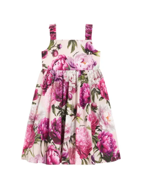 Dolce & Gabbana Kids vestido de popelina con peonía estampada