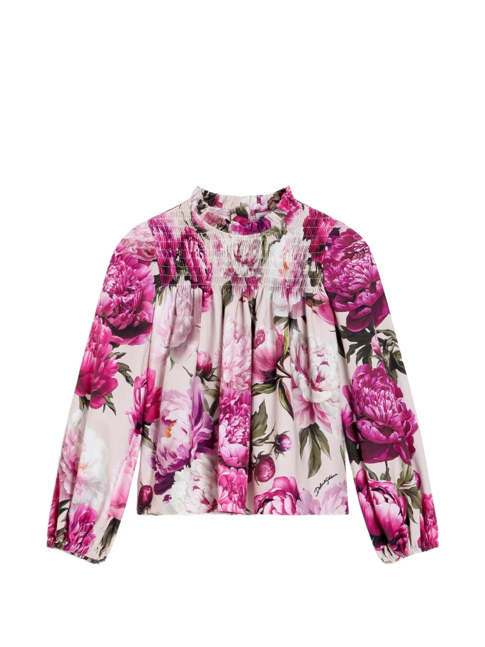 Dolce & Gabbana Kids Flanellbluse mit Pfingstrosen-Print - Rosa