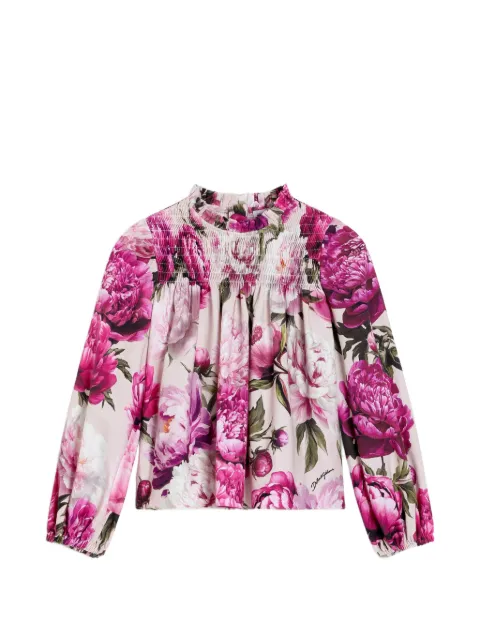 Dolce & Gabbana Kids peony-print cotton flannel blouse