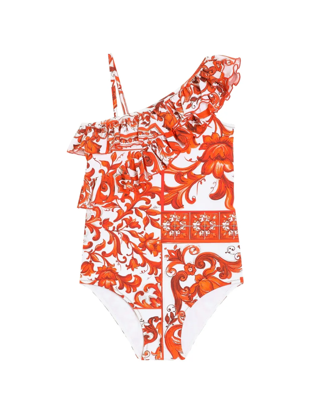 Dolce & Gabbana Kids Majolica-print one-piece swimsuit - Bianco