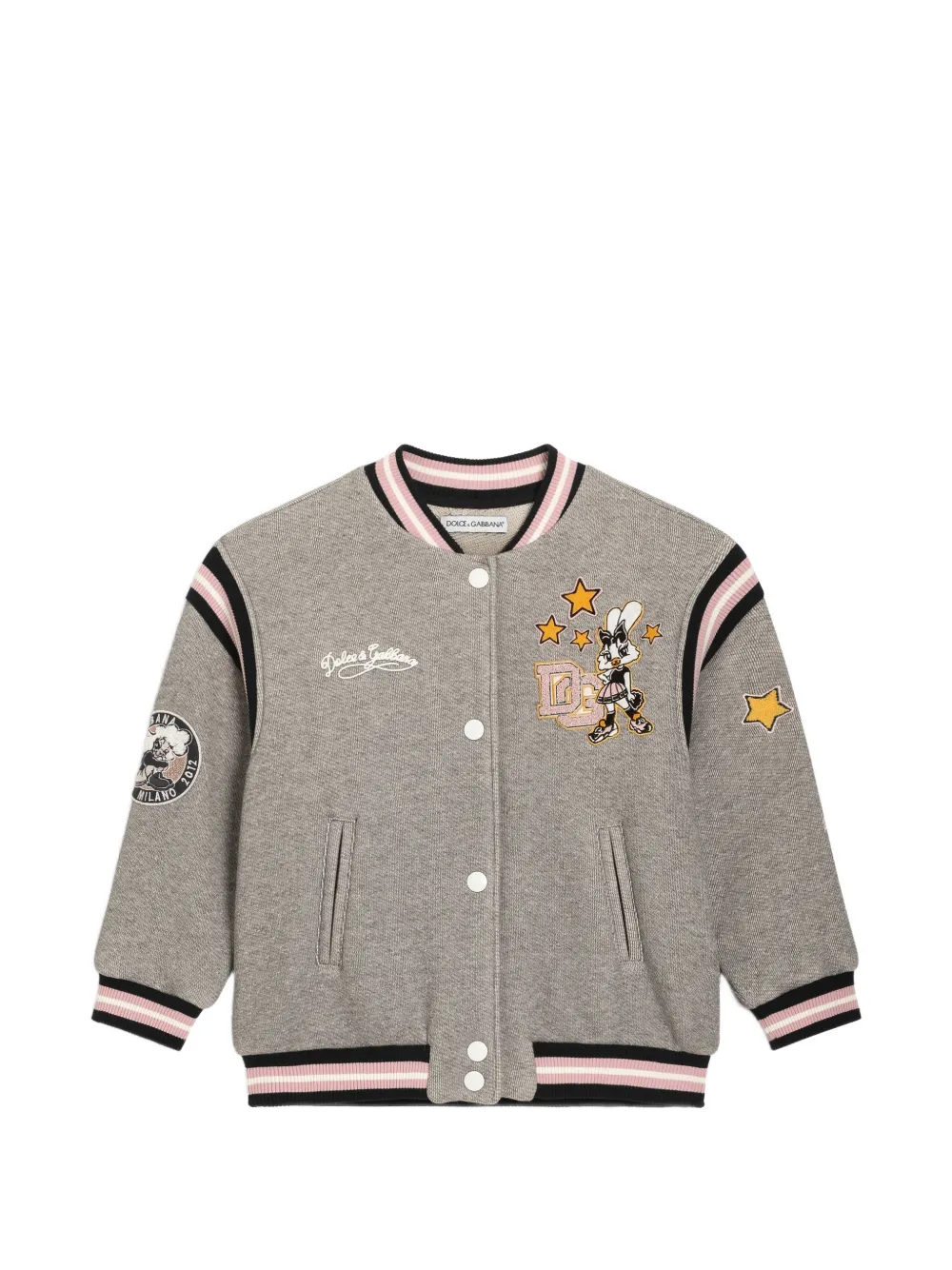 Dolce & Gabbana Kids Fleece-Bomberjacke mit Patch - Grau