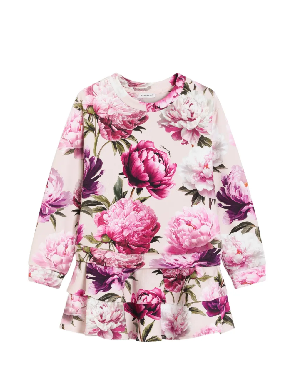 Dolce & Gabbana Kids Peony-print fleece dress Roze