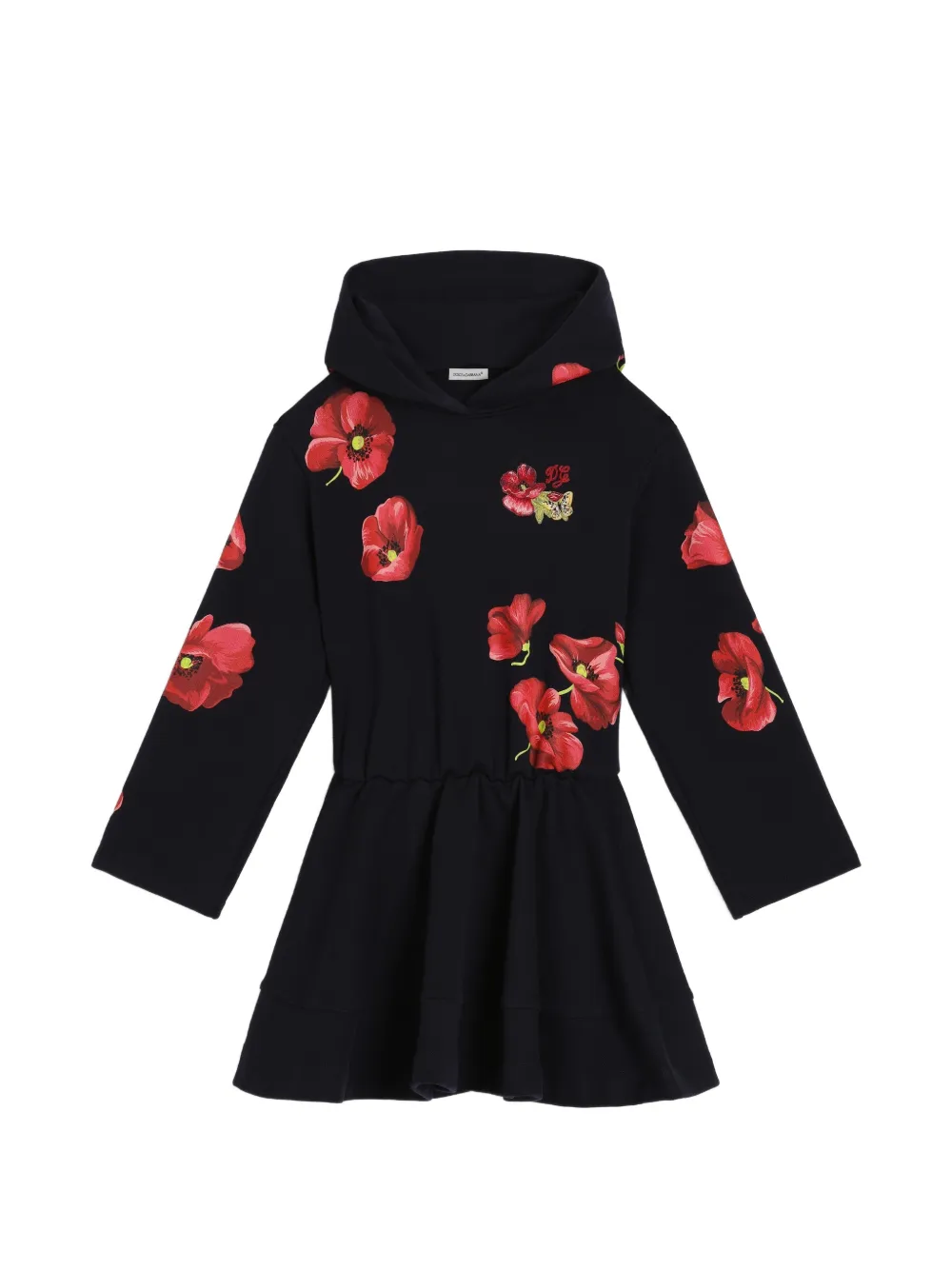 Dolce & Gabbana Kids Fleecekleid mit Mohn-Print - Blau