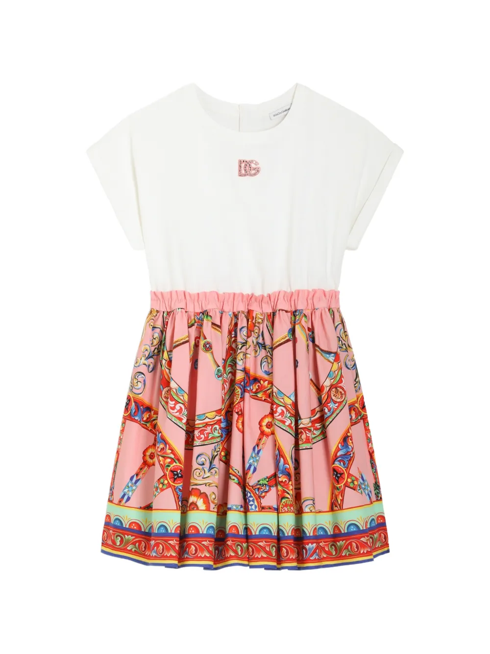 Dolce & Gabbana Kids Carretto-print mix-material dress - White