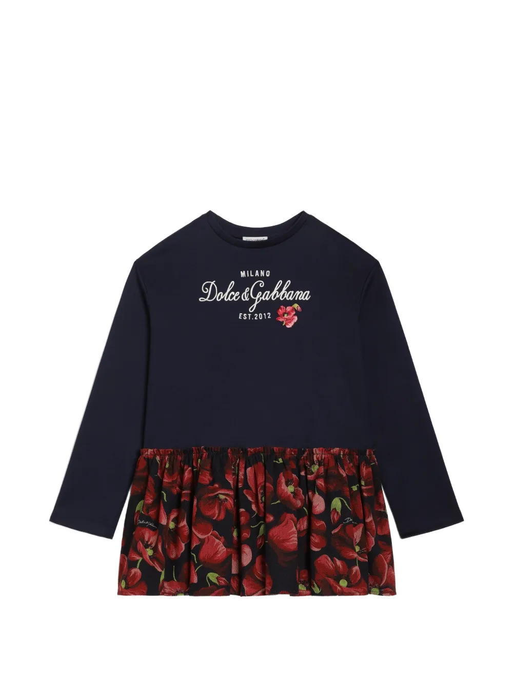 Dolce & Gabbana Kids Katoenen jurk met klaprozenprint Blauw