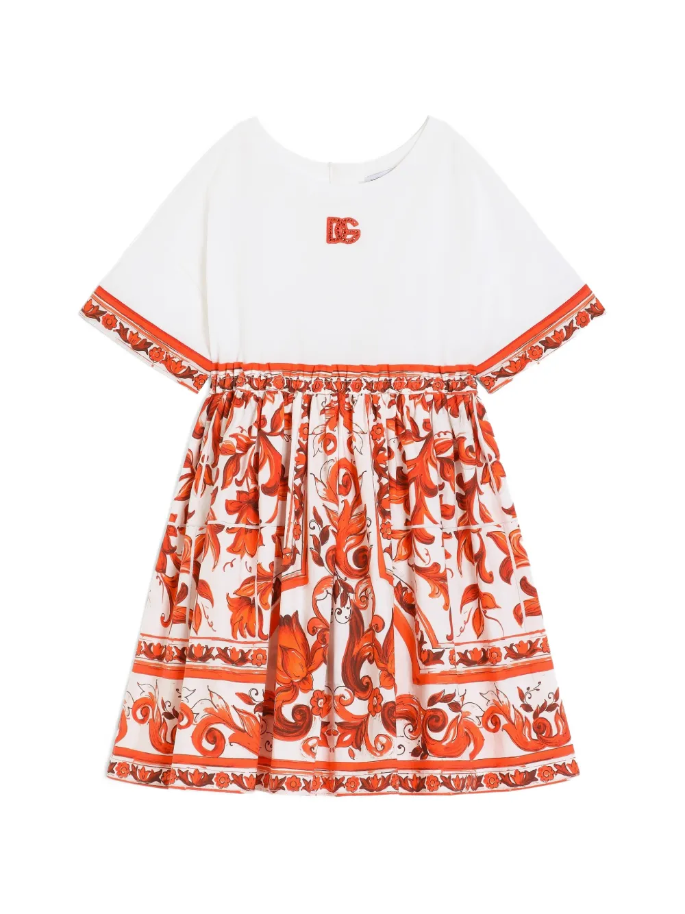 Dolce & Gabbana Kids Majolica-print mix material dress - White