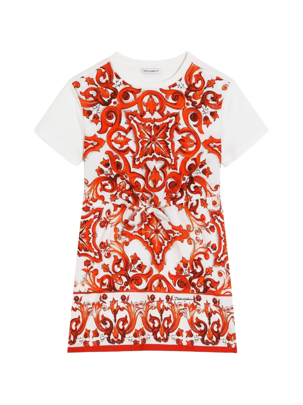 Dolce & Gabbana Kids Majolica-print jersey dress - White