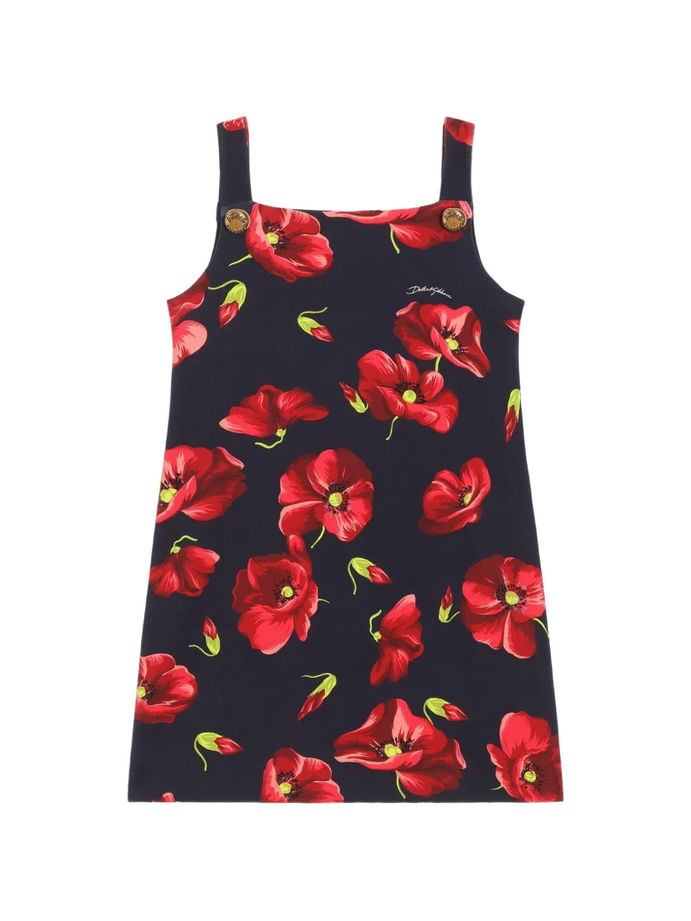 Dolce & Gabbana Kids Interlock Kleid mit Mohn-Print - Blau