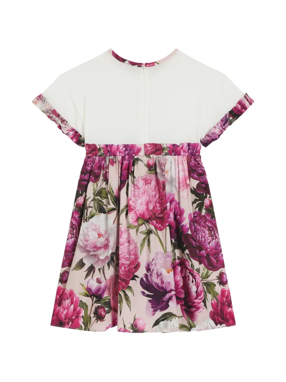 Dolce & Gabbana Kids Jurk van gemengde materialen met pioen-print Beige