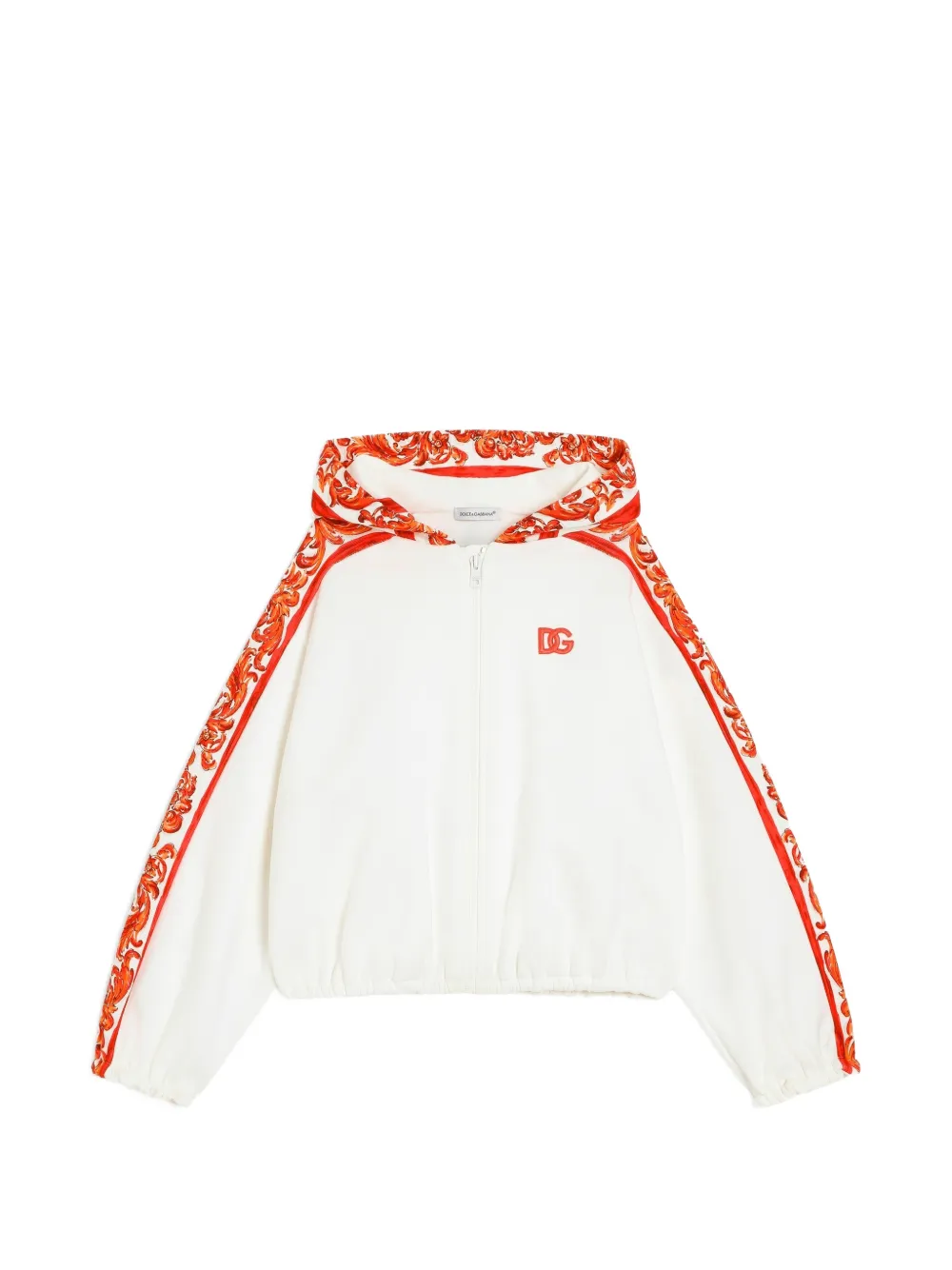 Dolce & Gabbana Kids Felpa con stampa maiolica e cappuccio - Bianco