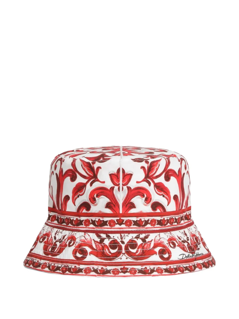Dolce & Gabbana Kids Popeline-Mütze mit Majolica-Print - Rot