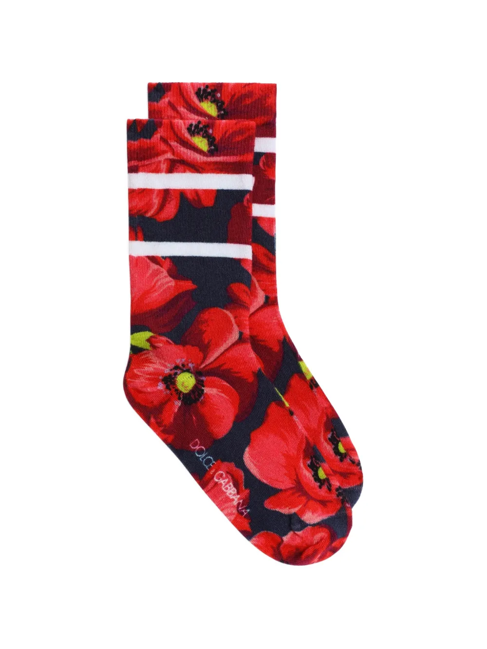 Dolce & Gabbana Kids Katoenen sokken met klaprozen-print Zwart