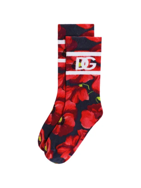 Dolce & Gabbana Kids poppy-print cotton socks